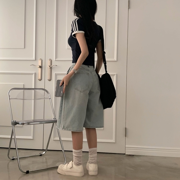 【丈別】ピンタックバミューダデニムパンツ(5color) LIGHT DENIM