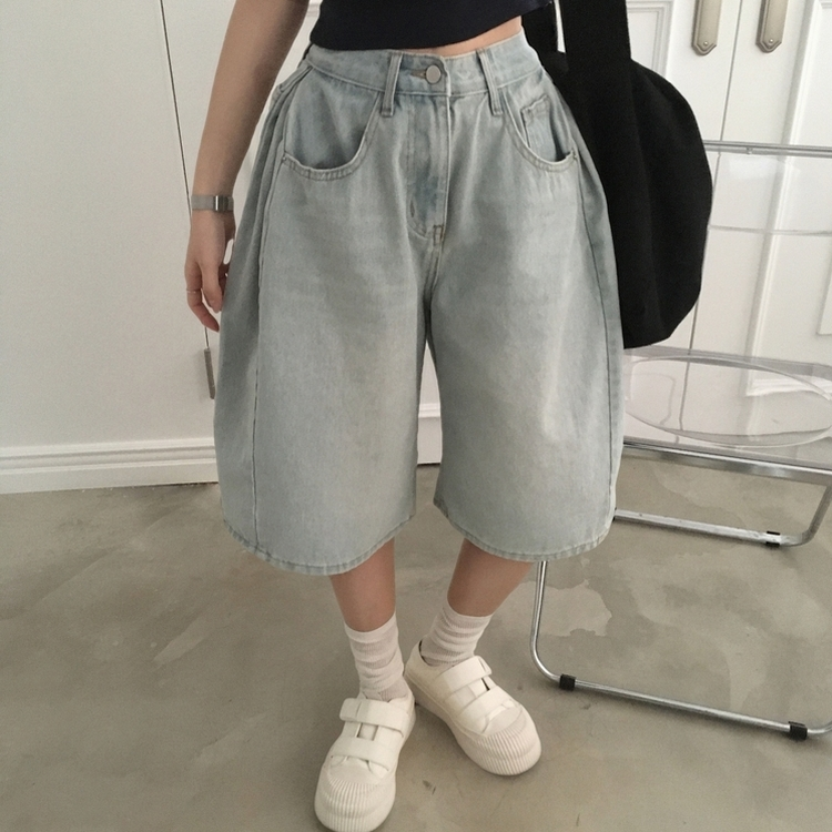 【丈別】ピンタックバミューダデニムパンツ(5color) LIGHT DENIM