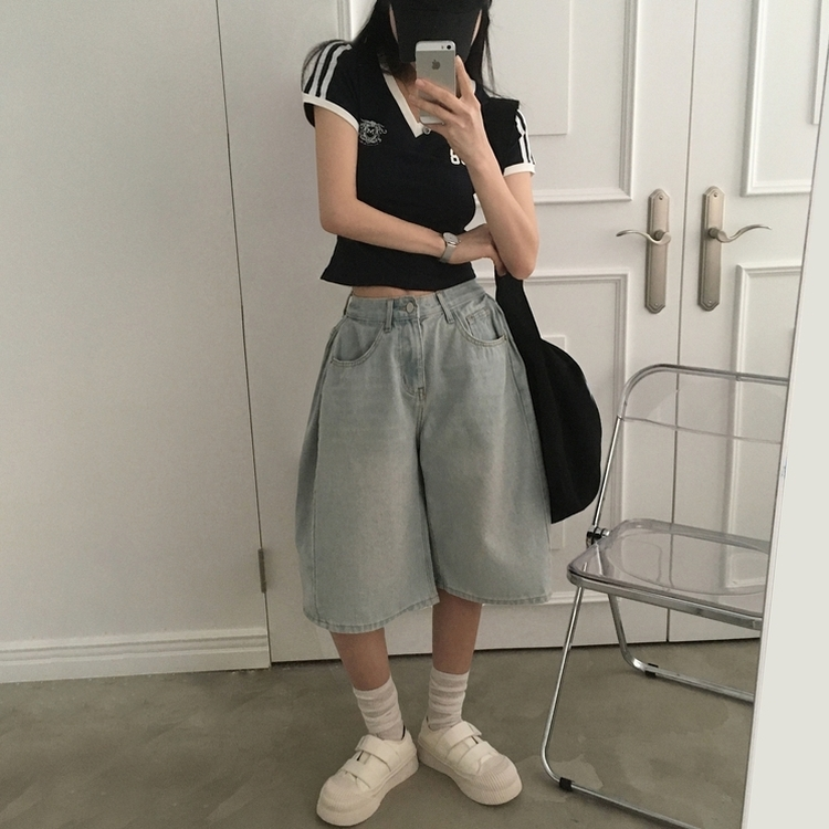 【丈別】ピンタックバミューダデニムパンツ(5color) LIGHT DENIM