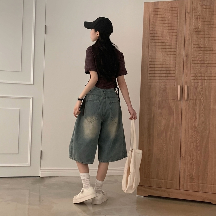 【丈別】ピンタックバミューダデニムパンツ(5color) BLUE