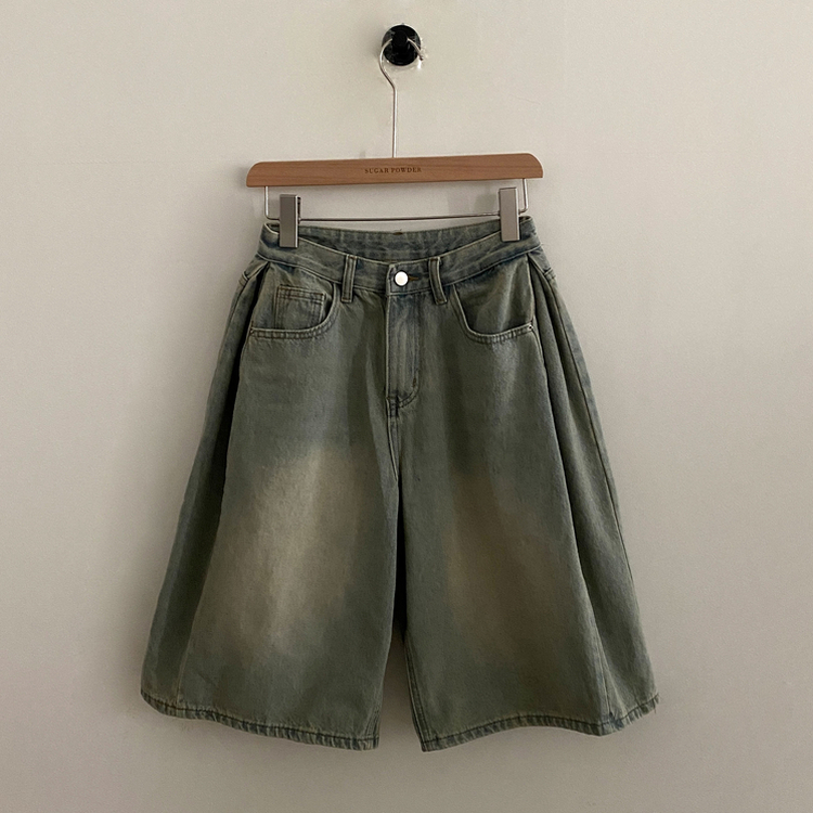 【丈別】ピンタックバミューダデニムパンツ(5color)