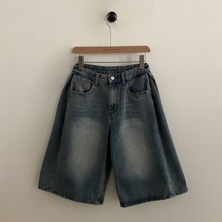 【丈別】ピンタックバミューダデニムパンツ(5color)