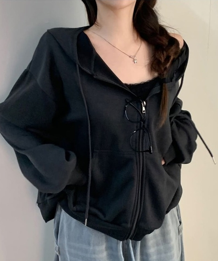 シンプルフードジップアップ CHARCOAL
