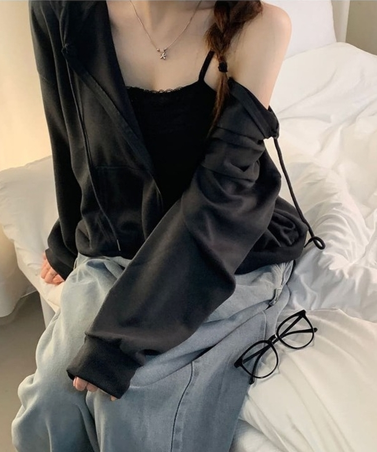 シンプルフードジップアップ CHARCOAL