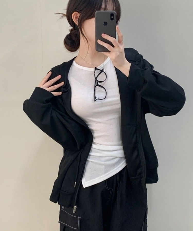 シンプルフードジップアップ BLACK