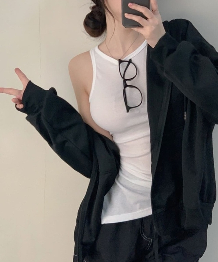 シンプルフードジップアップ BLACK