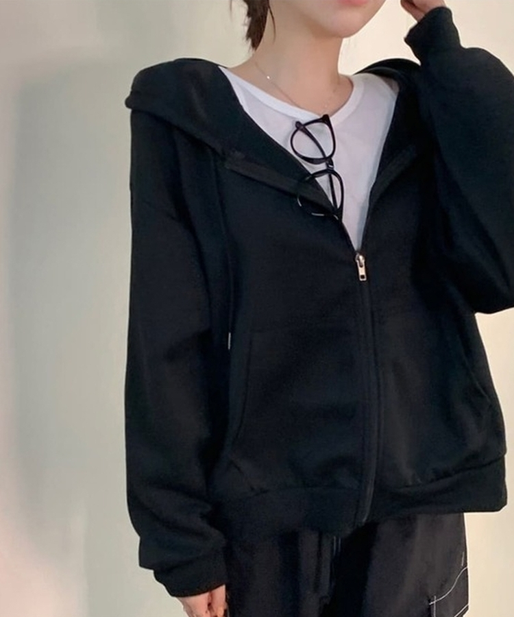 シンプルフードジップアップ BLACK