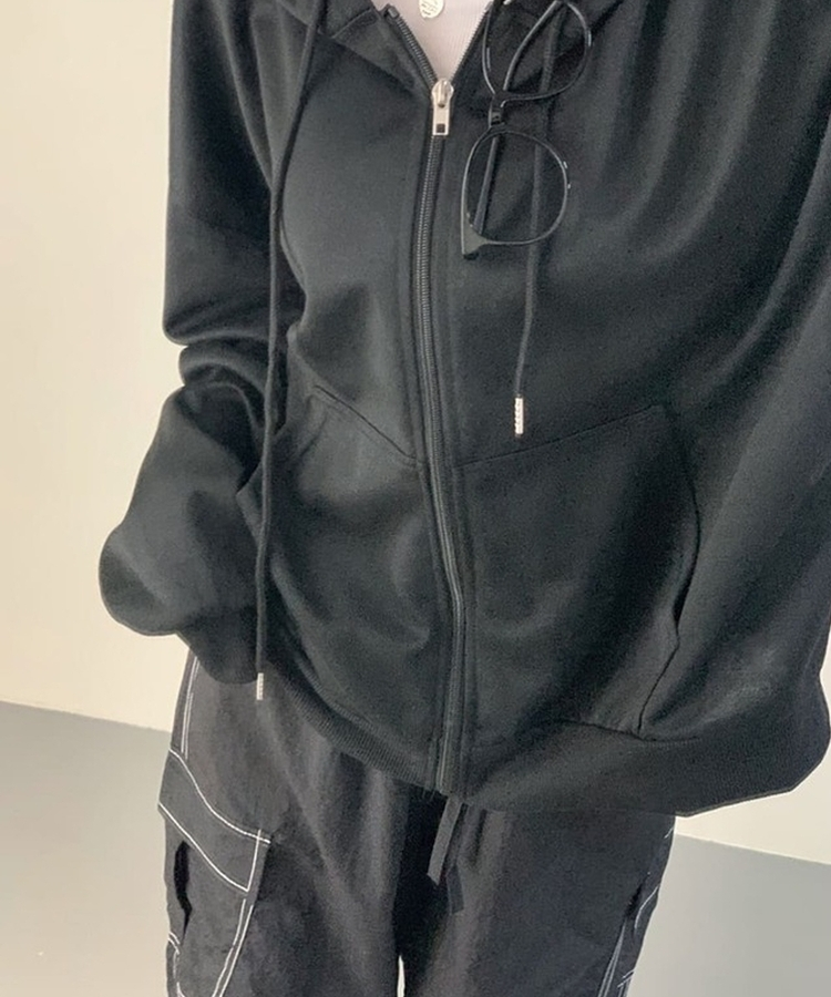 シンプルフードジップアップ BLACK