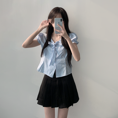 ツーピース 【SET着用可能】リボン半袖ブラウス テニススカート(5color) SKY BLUE-TOP