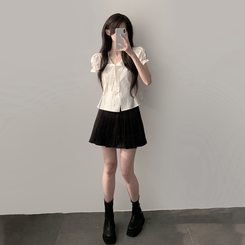 ツーピース 【SET着用可能】リボン半袖ブラウス テニススカート(5color) IVORY-TOP