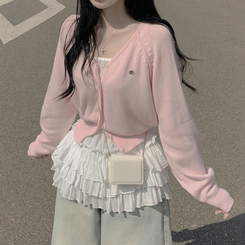 ペンダントワッペンニットカーディガン(6color) PINK