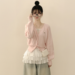 ペンダントワッペンニットカーディガン(6color) PINK