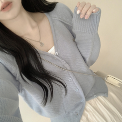 ペンダントワッペンニットカーディガン(6color) SKY BLUE