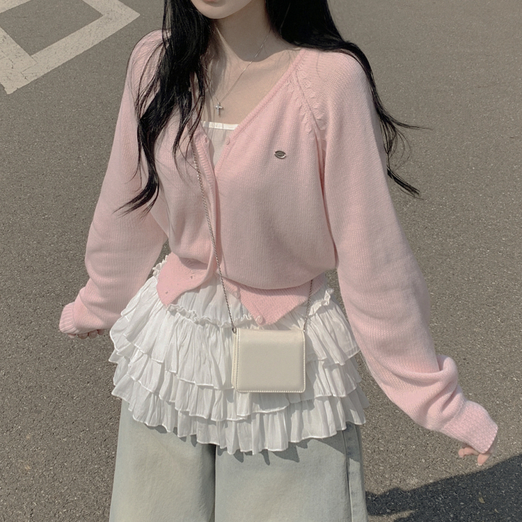 ペンダントワッペンニットカーディガン(6color) PINK