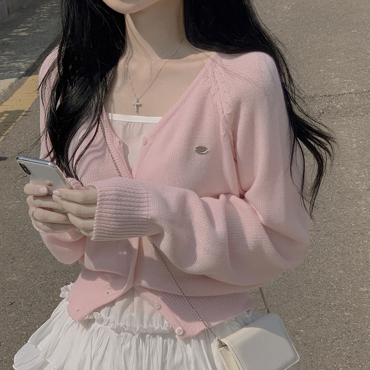 ペンダントワッペンニットカーディガン(6color) PINK