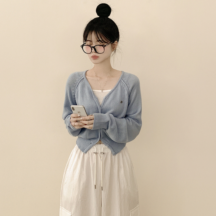 ペンダントワッペンニットカーディガン(6color) SKY BLUE