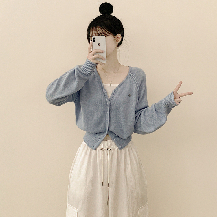 ペンダントワッペンニットカーディガン(6color) SKY BLUE