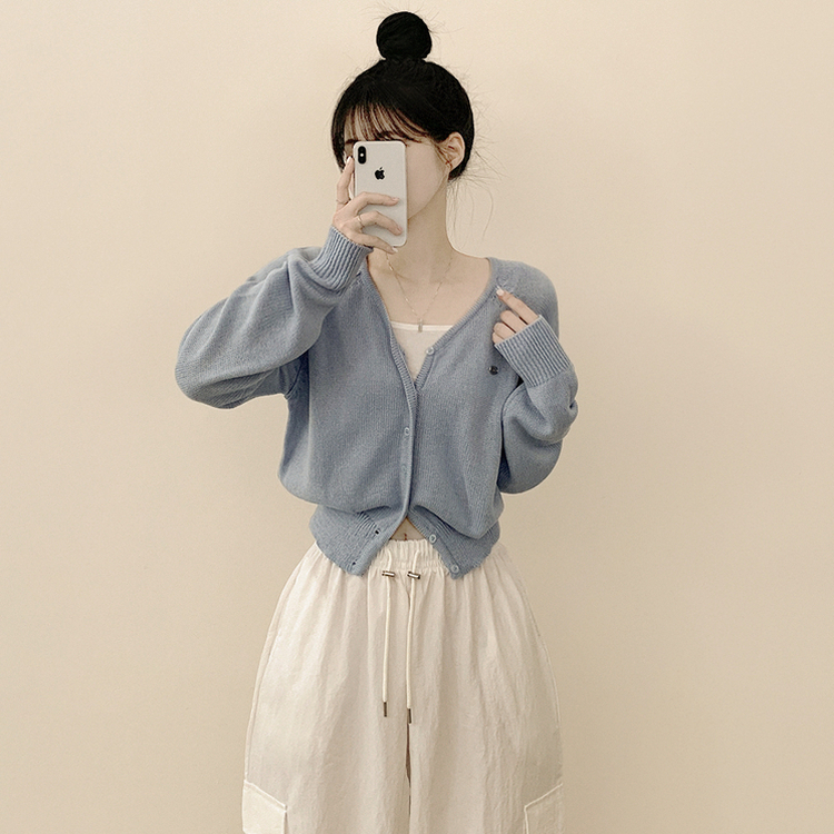 ペンダントワッペンニットカーディガン(6color) SKY BLUE