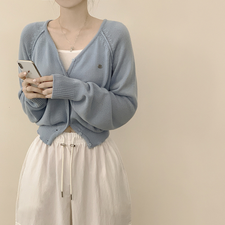 ペンダントワッペンニットカーディガン(6color) SKY BLUE