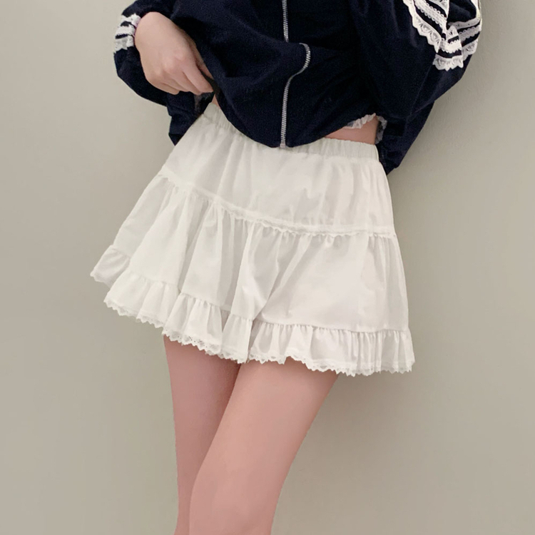 슈가 러블리 바스락 레이스 캉캉 미니 스커트 화이트