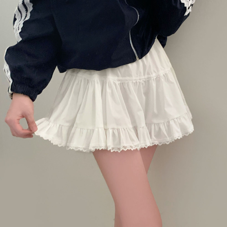 슈가 러블리 바스락 레이스 캉캉 미니 스커트 화이트