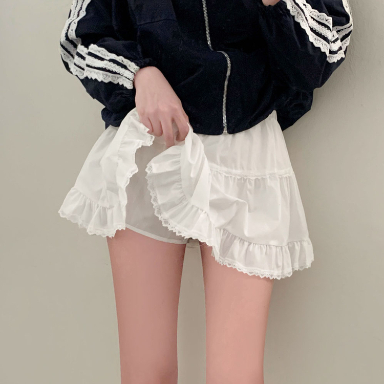 슈가 러블리 바스락 레이스 캉캉 미니 스커트 화이트