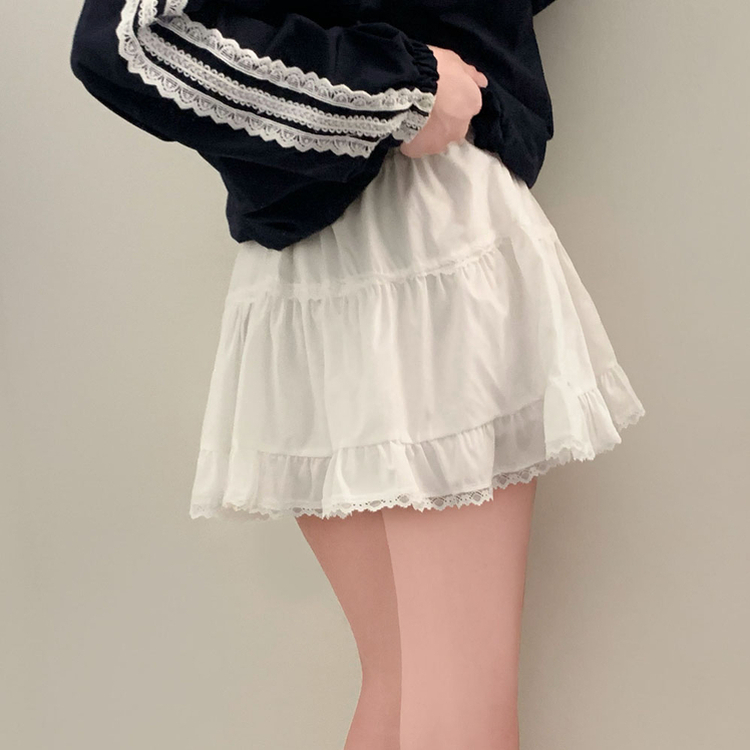 슈가 러블리 바스락 레이스 캉캉 미니 스커트 화이트