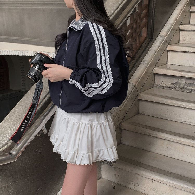 슈가 러블리 바스락 레이스 캉캉 미니 스커트 화이트