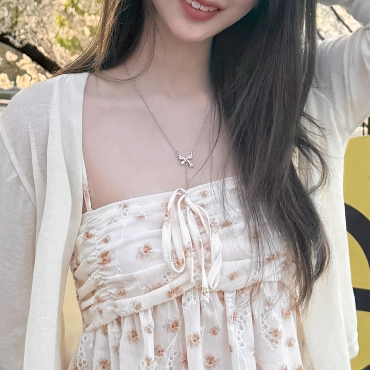 리본 다이아드롭 목걸이 실버