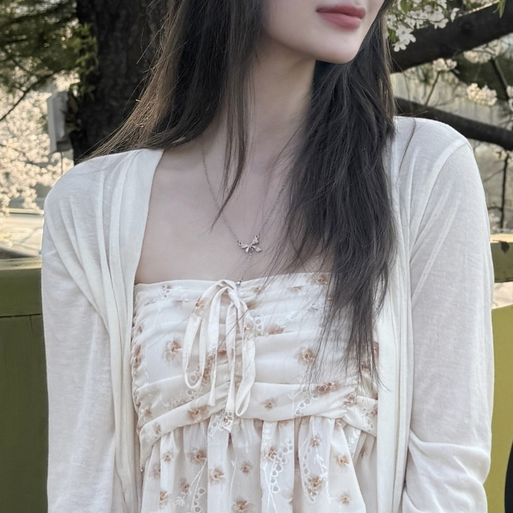 리본 다이아드롭 목걸이 실버