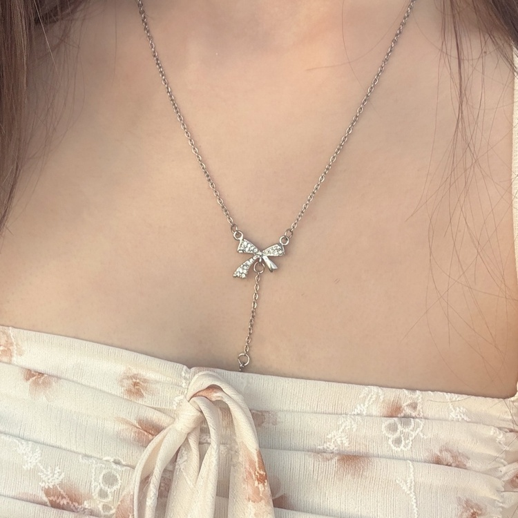 리본 다이아드롭 목걸이 실버