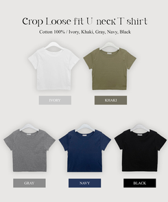 半袖Tシャツ 無地Uネッククロップ半袖Tシャツ(5color)