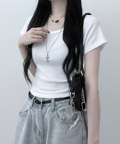 半袖Tシャツ 無地Uネッククロップ半袖Tシャツ(5color) IVORY