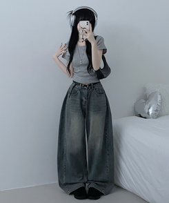 半袖Tシャツ 無地Uネッククロップ半袖Tシャツ(5color) GREY
