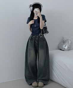 半袖Tシャツ 無地Uネッククロップ半袖Tシャツ(5color) NAVY