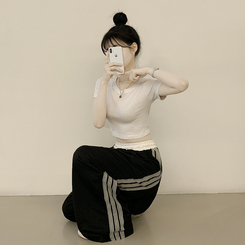 [하체완벽커버?] 레이스 라인 스포티스파이스 밴딩 와이드 배색 트레이닝 롱팬츠 블랙