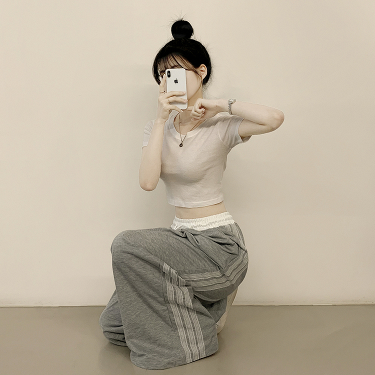 [하체완벽커버?] 레이스 라인 스포티스파이스 밴딩 와이드 배색 트레이닝 롱팬츠 그레이