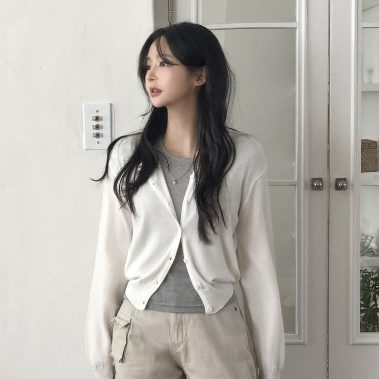 デイリーシンプル長袖カーディガン(10color) IVORY