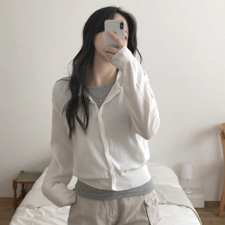 デイリーシンプル長袖カーディガン(10color) IVORY