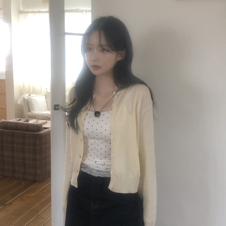 デイリーシンプル長袖カーディガン(10color) CREAM