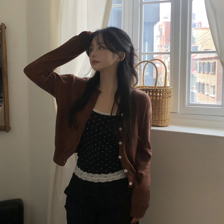 デイリーシンプル長袖カーディガン(10color) BROWN