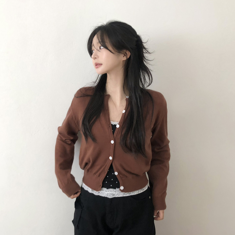 デイリーシンプル長袖カーディガン(10color) BROWN