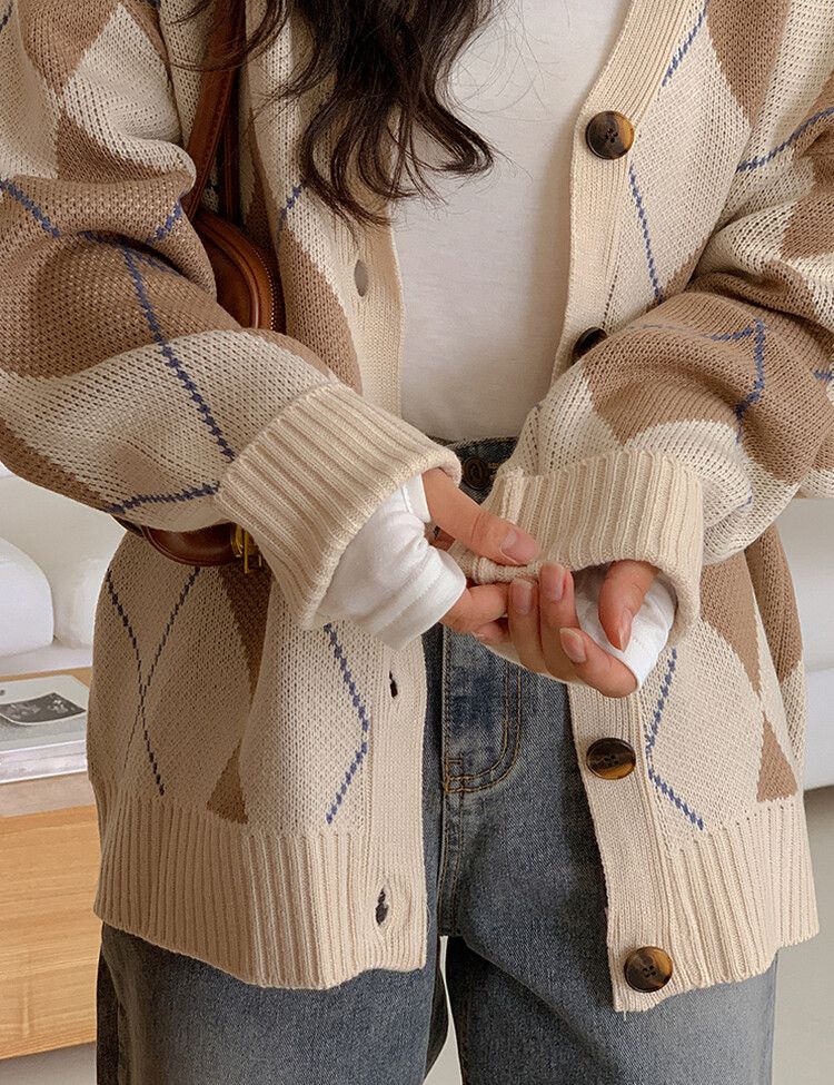 アーガイルロングカーディガン｜カーディガン｜韓国ファッション通販 SONA