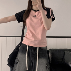 半袖Tシャツ フィットカラーライン半袖Tシャツ PINK