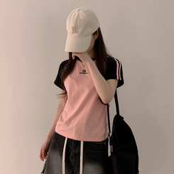 半袖Tシャツ フィットカラーライン半袖Tシャツ PINK