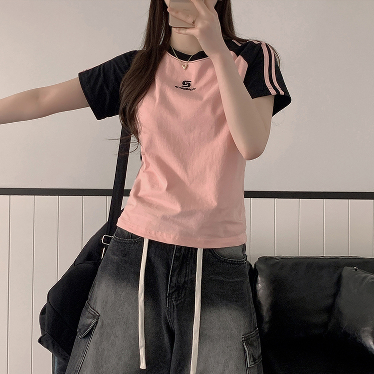 フィットカラーライン半袖Tシャツ PINK