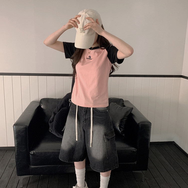 フィットカラーライン半袖Tシャツ PINK