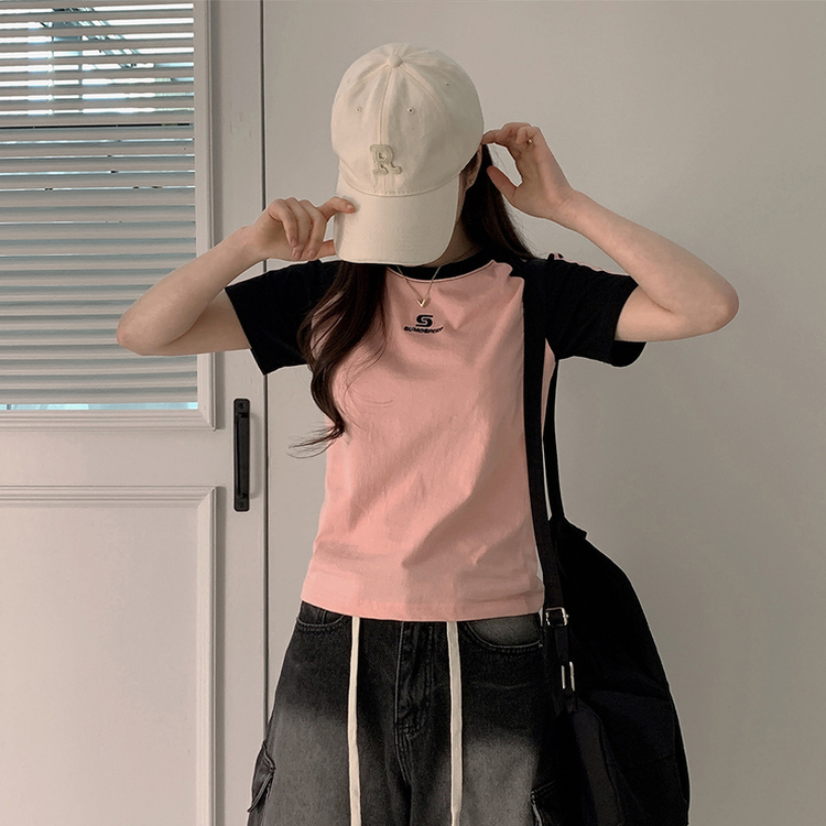 フィットカラーライン半袖Tシャツ PINK
