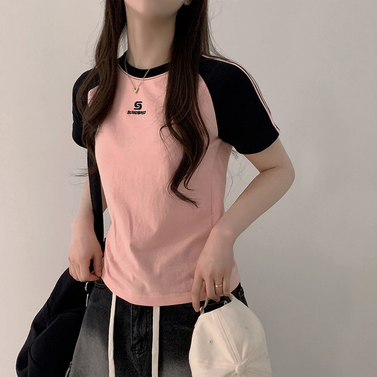 フィットカラーライン半袖Tシャツ PINK