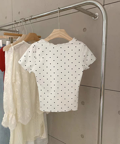 半袖Tシャツ Vネックレースドット半袖Tシャツ